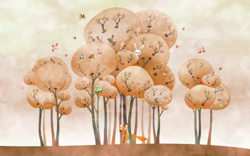 Whimsi Enchanted Forest Friends Kids Wall Mural Wallpaper pattern detail