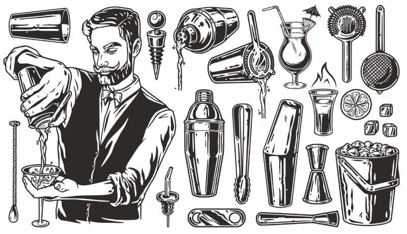 Barware, Tools of the Bartender’s Trade Mural pattern detail