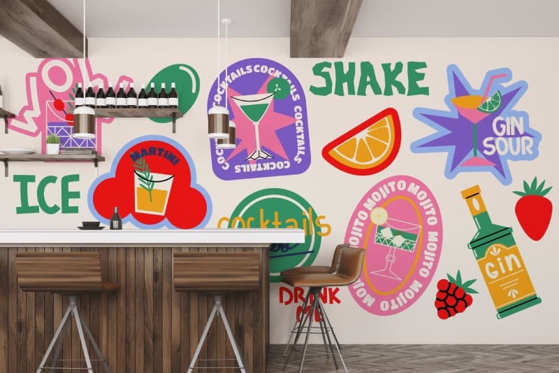 Chinchin, Happy Hour in Vibrant Patches Mural shown in a room