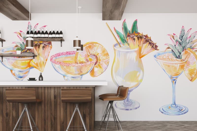 Citrus, Joyful Garnishes and Sunny Sips Mural shown in a room