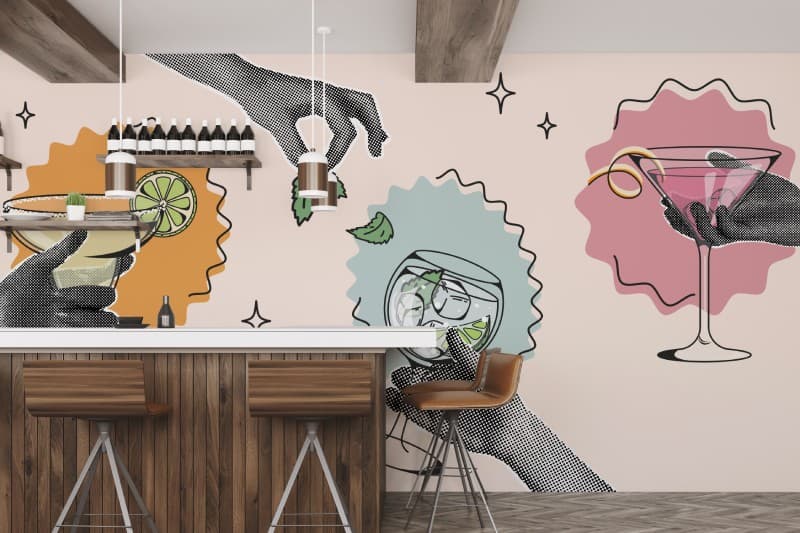 Frolic, Bubbly Spirits in Playful Hands Mural shown in a room