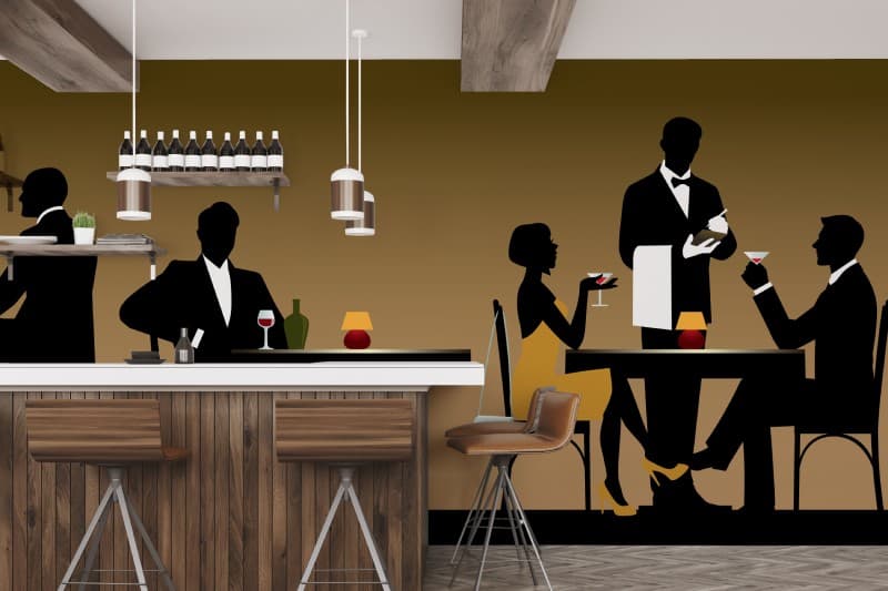 Modern Night Lounge Interior Art Wallpaper shown in a room