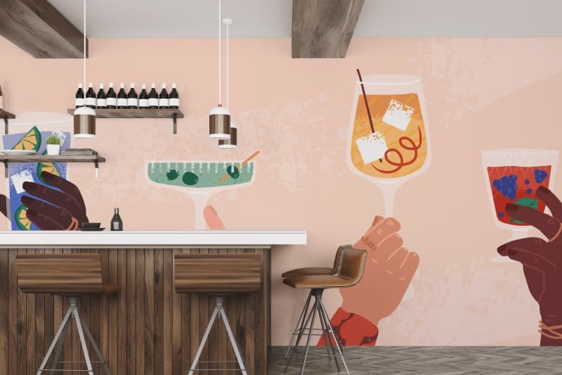 Urban Cocktail Lounge Art Mural Wallpaper shown in a room