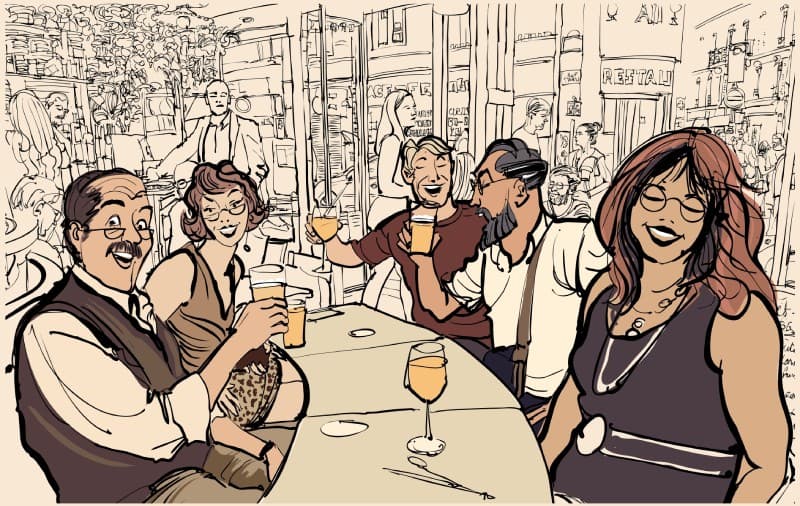 Stylish Restaurant Crowd Illustration Wallpaper pattern detail