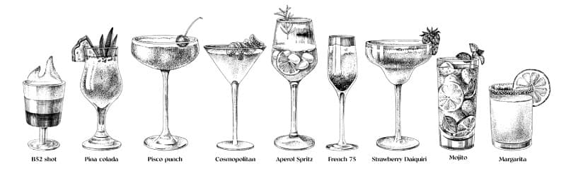 Shake, Artful Cocktails in Classic Lines Mural pattern detail