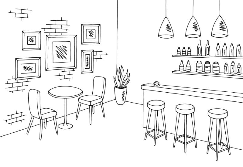 Sketchbar Black White Cafe Vibes Art Wallpaper pattern detail