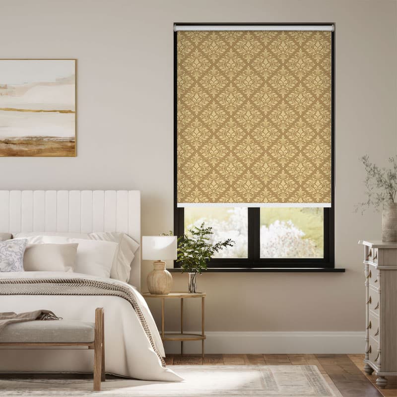 Luxurious Gold & Brown Damask Roller Blind pattern detail