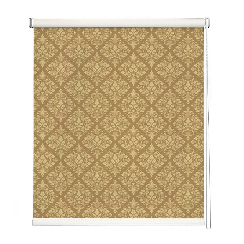 Luxurious Gold & Brown Damask Roller Blind shown in a room