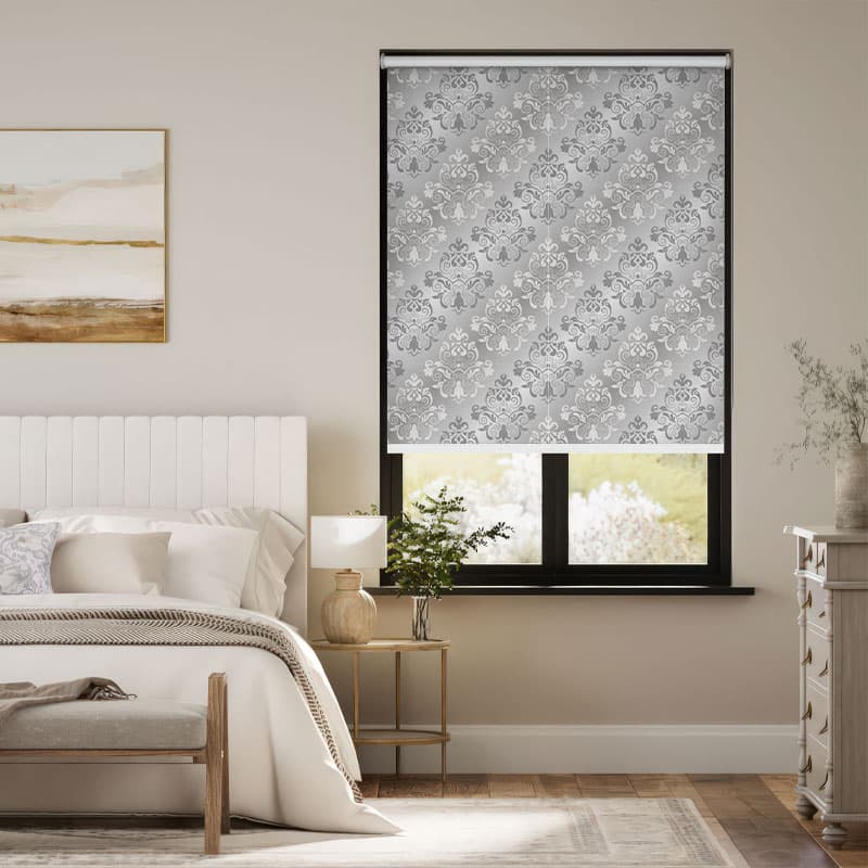 Regal Grey Scroll Design Roller Blind pattern detail