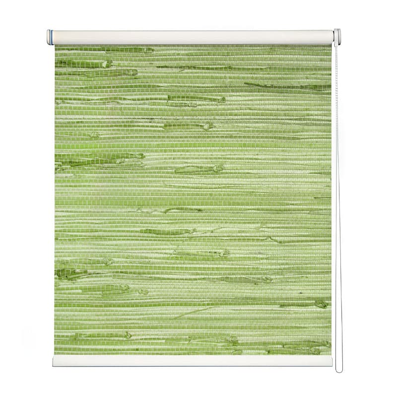 Boho Chic Green Woven Roller Blind shown in a room
