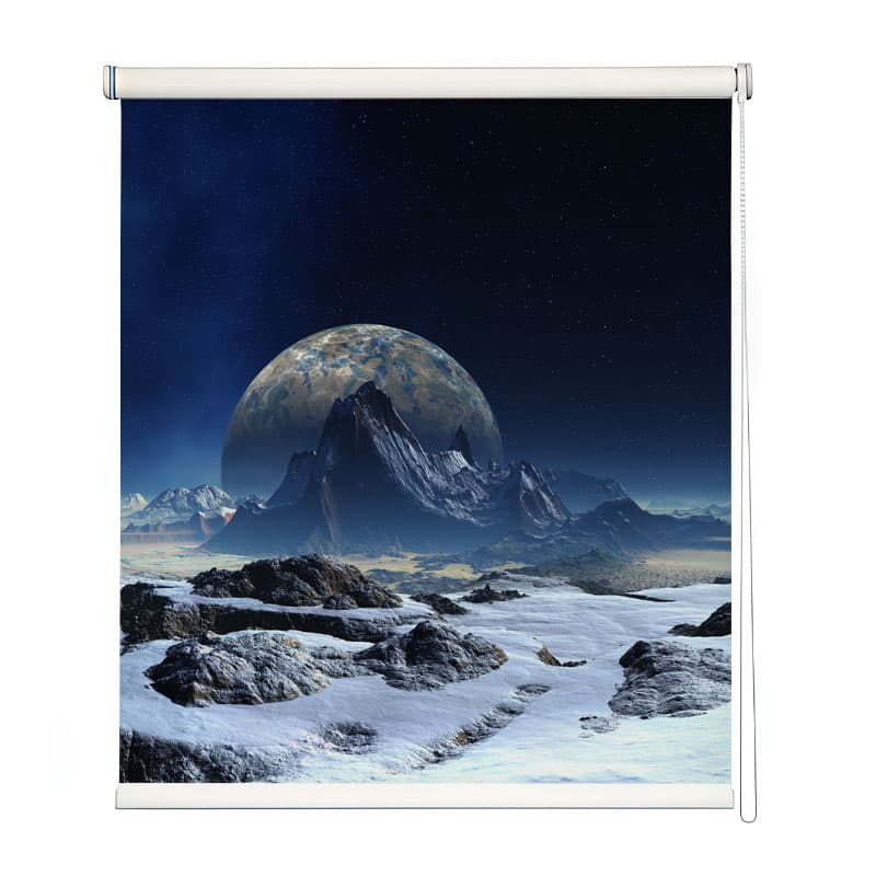 Futuristic Planet View Window Roller Blind shown in a room