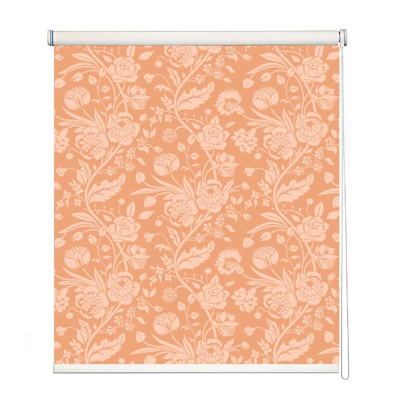 Orange and Peach Floral Pattern Roller Blind shown in a room