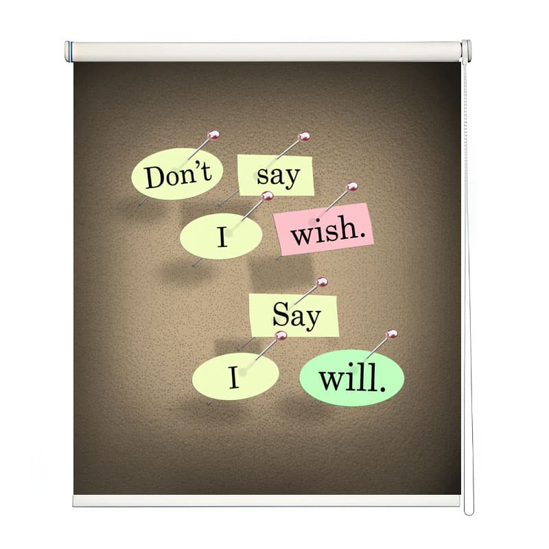 Goal-Oriented Quote Roller Blind shown in a room