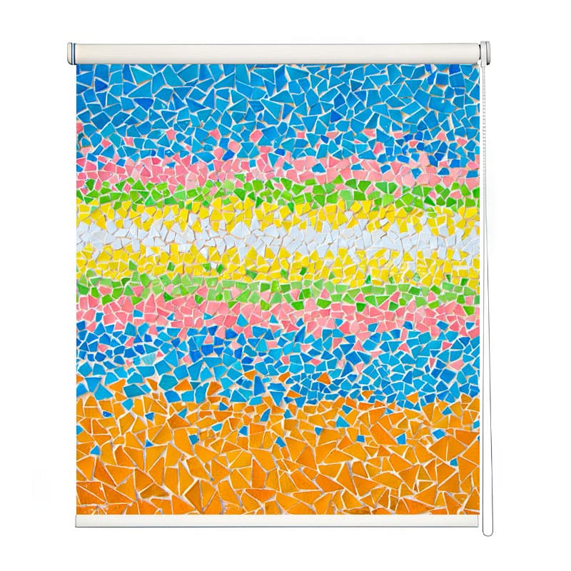 Broken Tile Art Multi-Color Pattern Roller Blind shown in a room