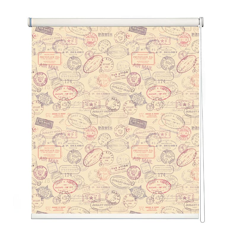 Retro Postmark and Stamp Design Roller Blind shown in a room