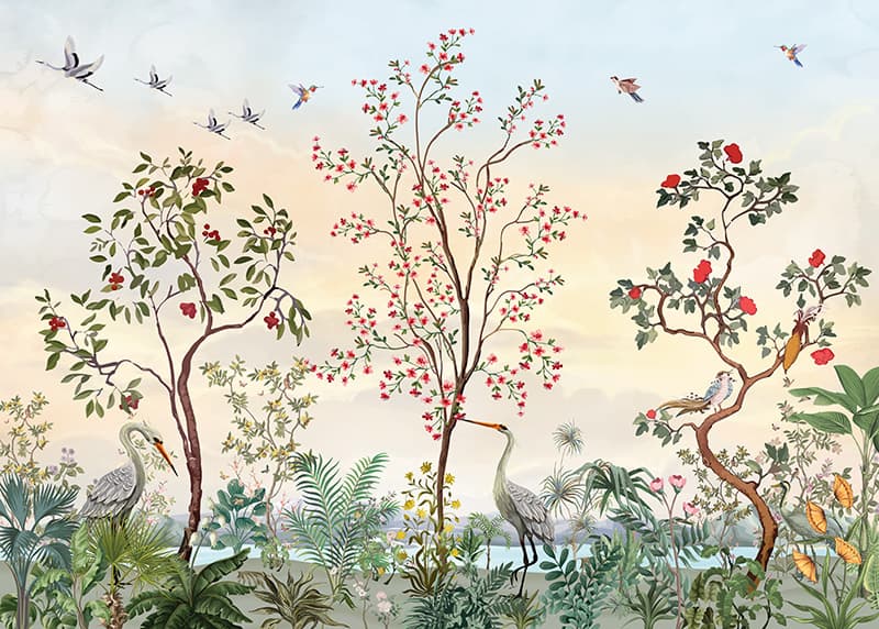 Auralia, Chinoiserie Whispers of Paradise Mural pattern detail
