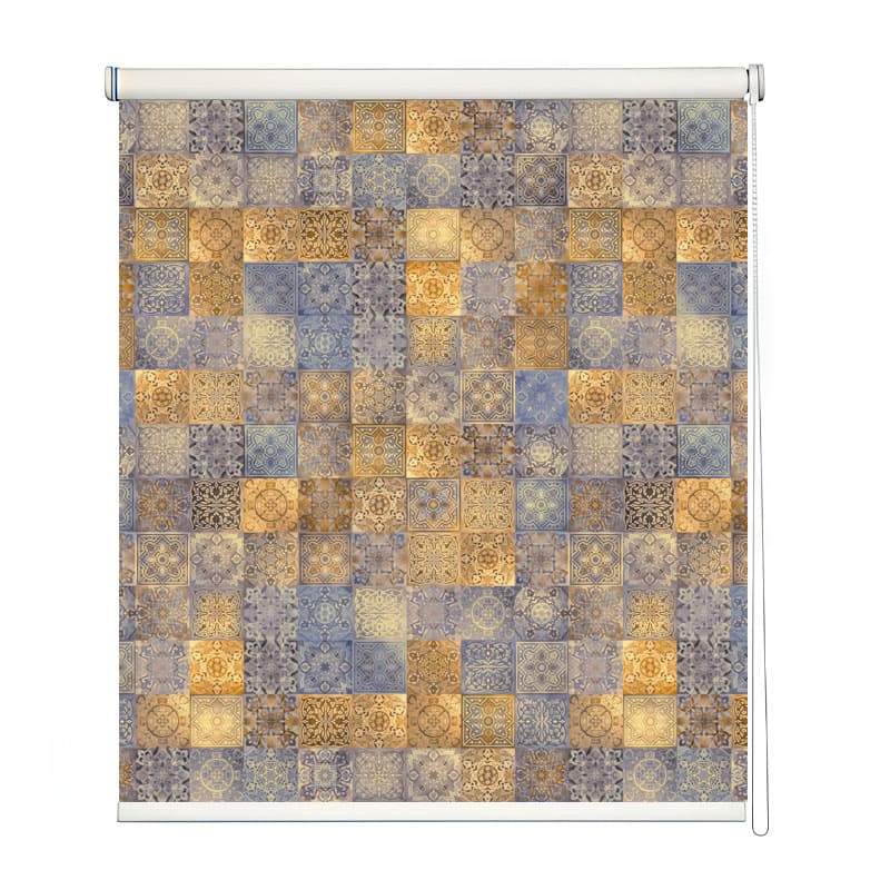 Artisan Moroccan Tile Printed Roller Blind shown in a room