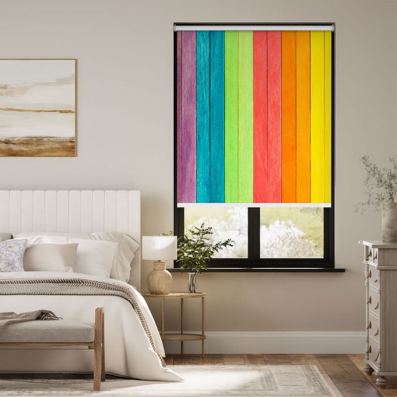 Rainbow Wood Plank Roller Blind pattern detail