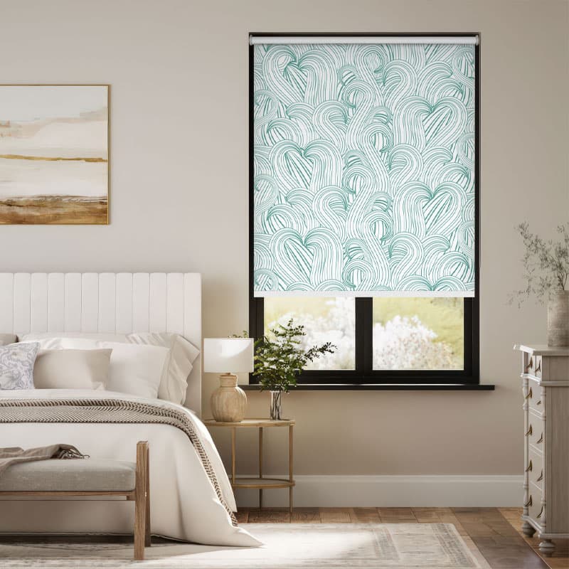 Aqua Blue Flowing Lines Roller Blind pattern detail