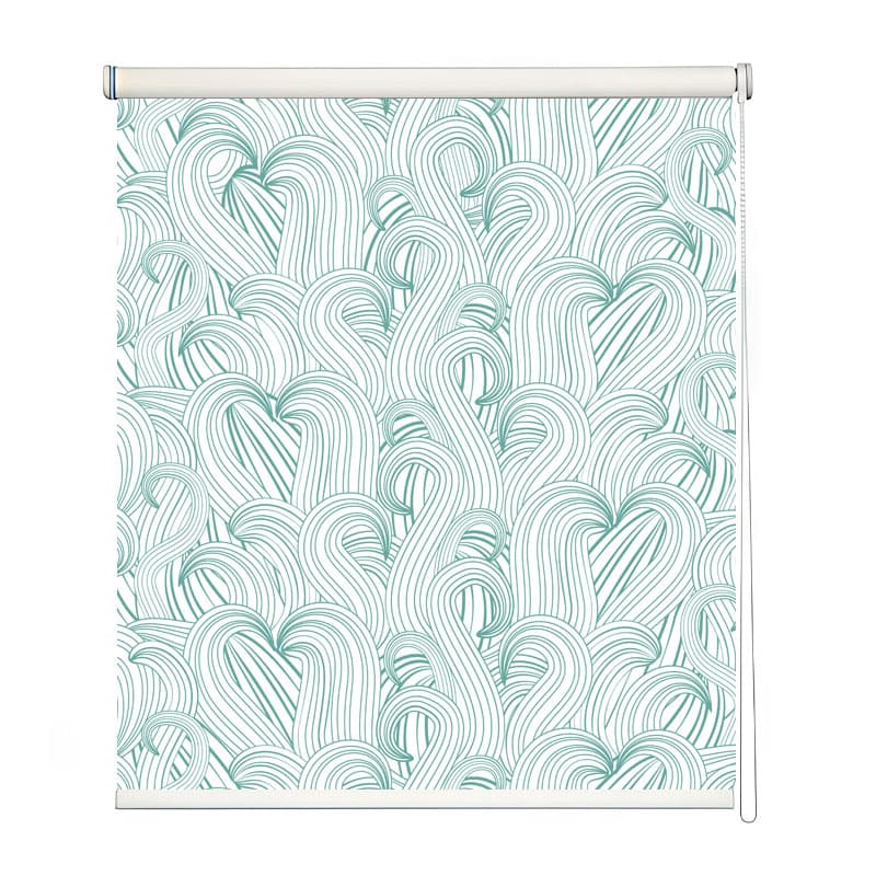 Aqua Blue Flowing Lines Roller Blind shown in a room
