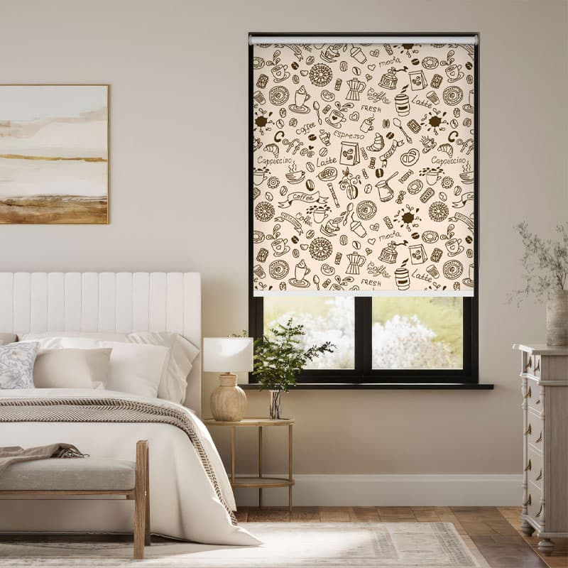 Kitchen Coffee Pattern Stylish Modern Window Decor Roller Blind Wallpaper pattern detail