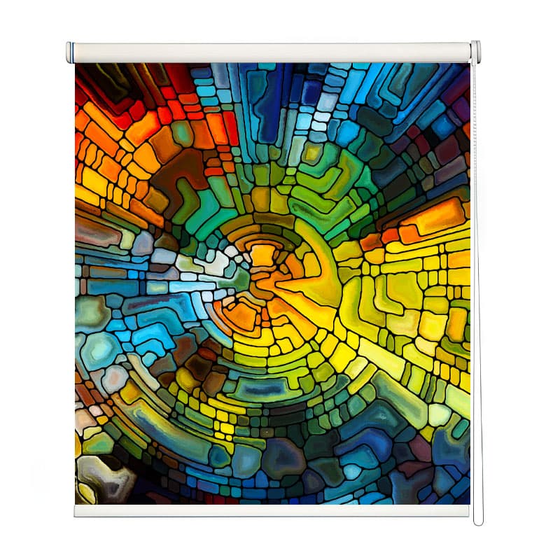 Colorful Geometric Mosaic Roller Blind shown in a room