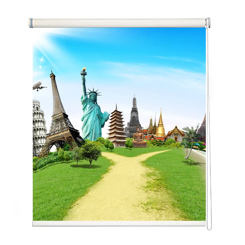 Global Journey Themed Roller Blind shown in a room