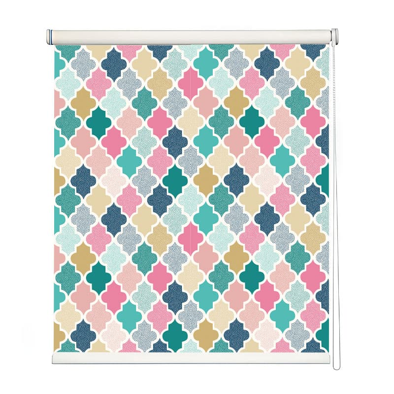 Colorful Quatrefoil Pattern Roller Blind shown in a room