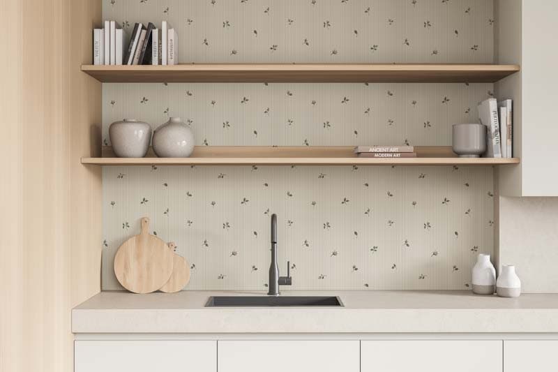 Aeris, Soft Minimalist Floral Charm Wallpaper, Customized shown in a room
