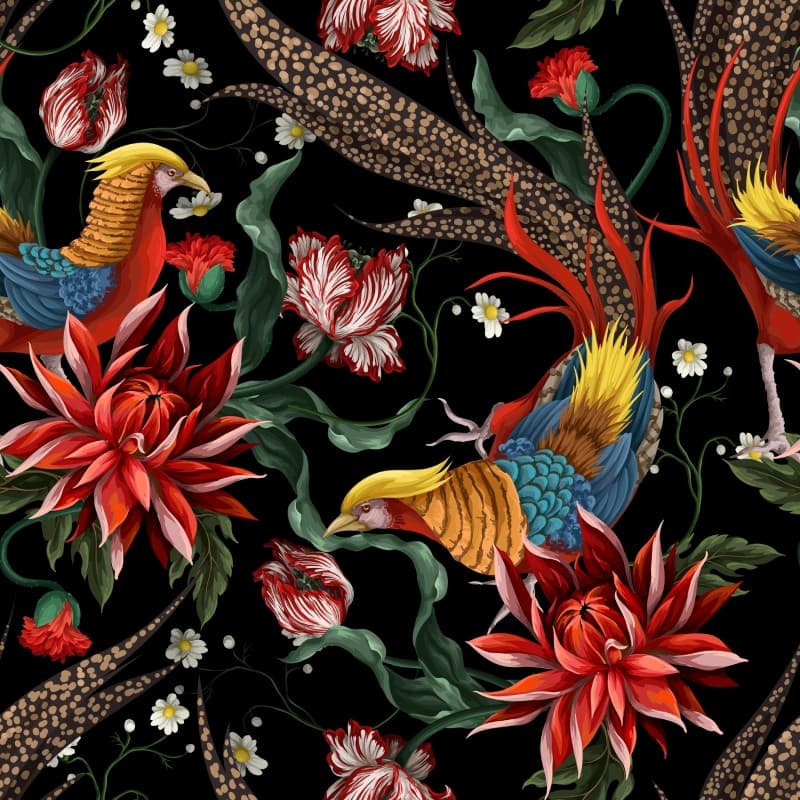 Floravian, Dark Paradise Wallpaper pattern detail