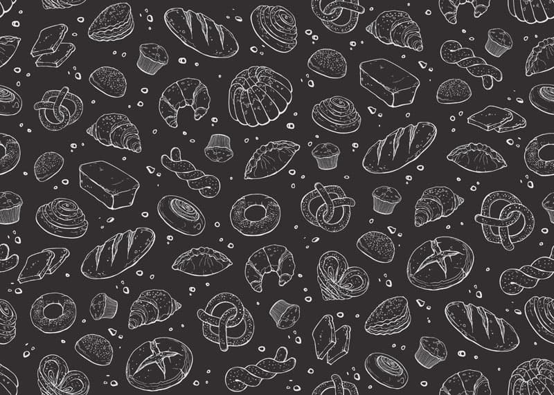 Doughcrest, Vintage Bakery Line-Art Wallpaper pattern detail