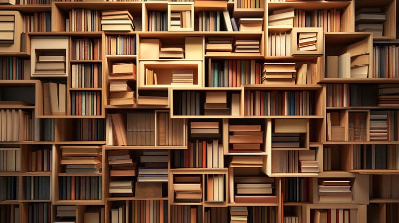 Granthika, Classic Bookshelf Wallpaper Mural pattern detail
