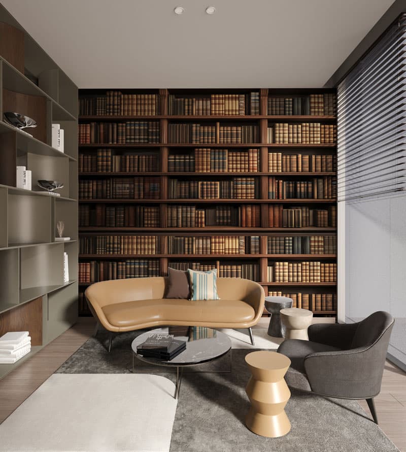 Vintage Heritage Bookshelf Study Room Decor Wallpaper shown in a room