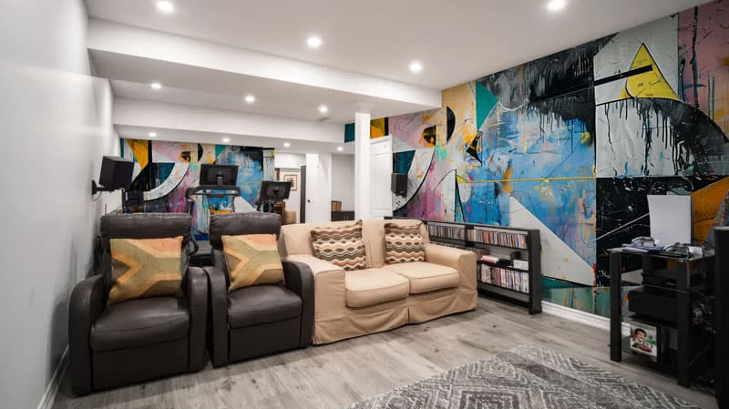 CineNova, Abstract Motion Art Wallpaper shown in a room
