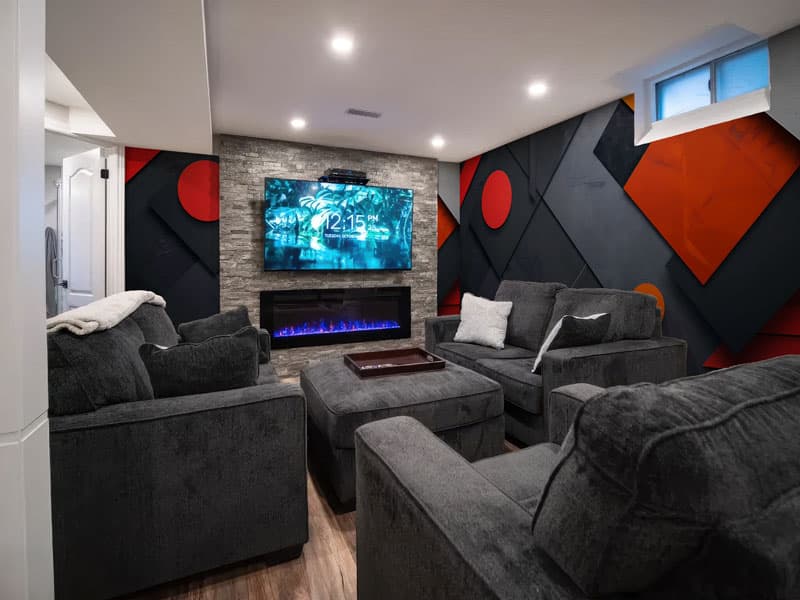 Rendrix, Abstract Industrial Geometry Wallpaper shown in a room