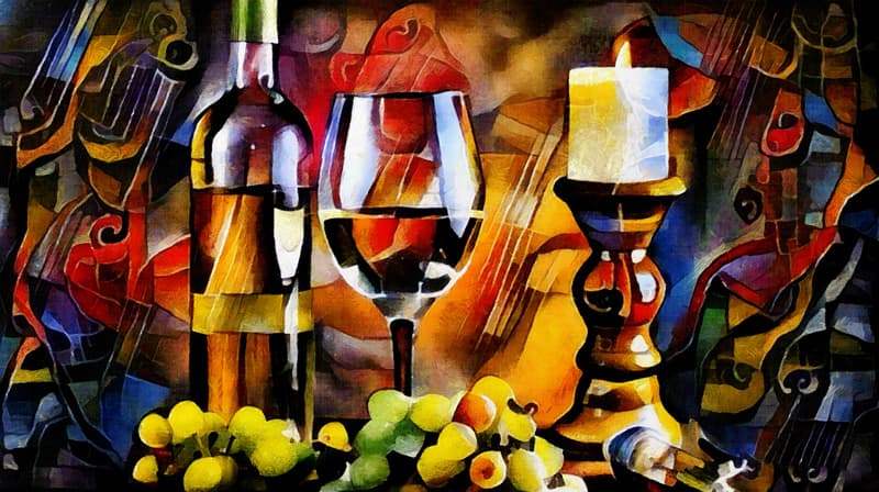Melody, Abstracted Wine & Candle Art Wallpaper pattern detail