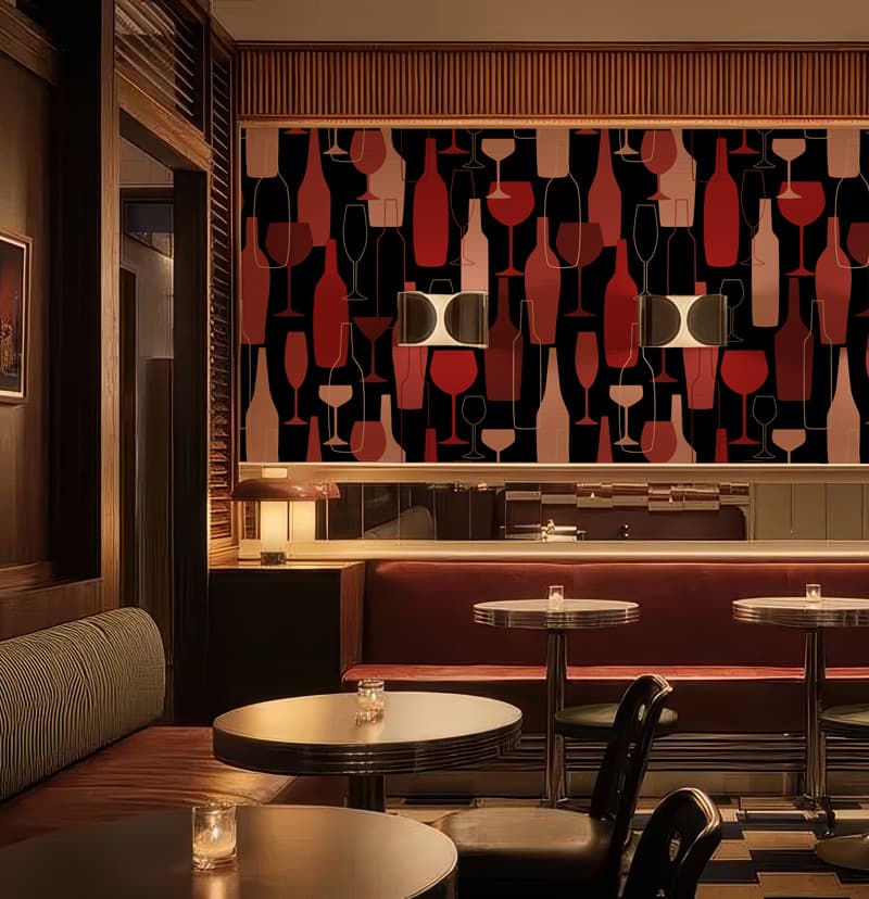 Rosso, Dense Wine Cellar Motif Wallpaper shown in a room
