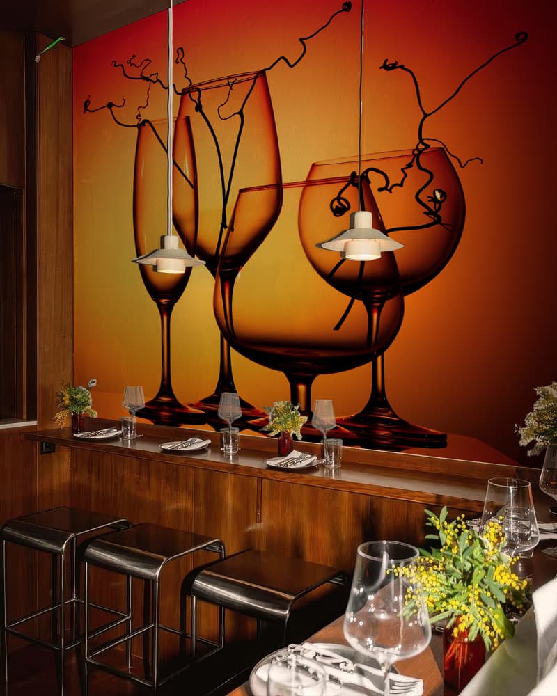 Svarnin Sunset Goblet Silhouette Art Wallpaper shown in a room
