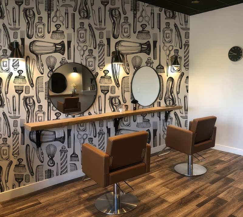 Elegant Barber Shop Interior Decor Wallpaper shown in a room