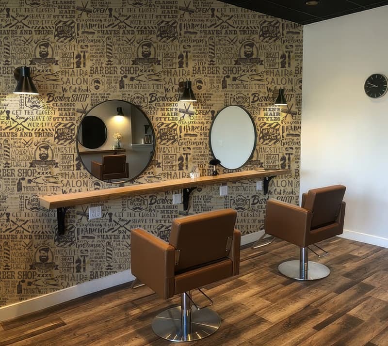Montford, Gentleman’s Grooming Mural shown in a room