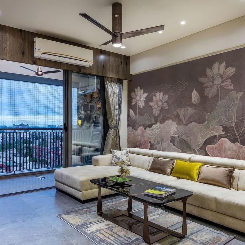 Petalsong, Soft Dreamlike Lotus Garden Mural shown in a room