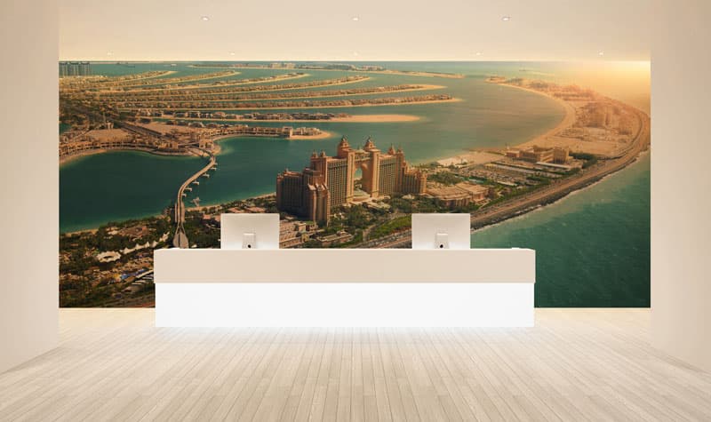 Jumeirah, Golden Aerial Vista Wallpaper Mural shown in a room