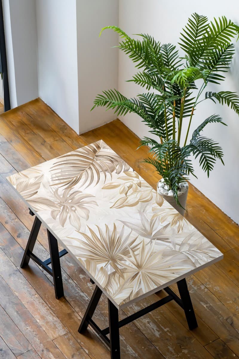 Palmont, Muted Blend of Leaves Wallpaper Mural shown in a room