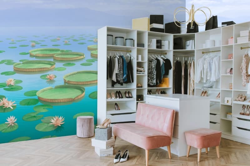 Ambuja, Calm Lotus Waterworld Wallpaper Mural shown in a room