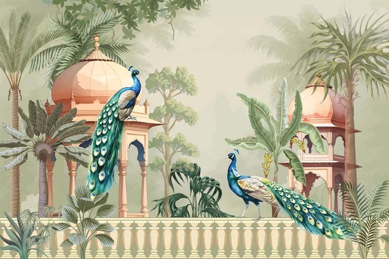 Mayurvan, Royal Peacock Garden Wallpaper Mural pattern detail