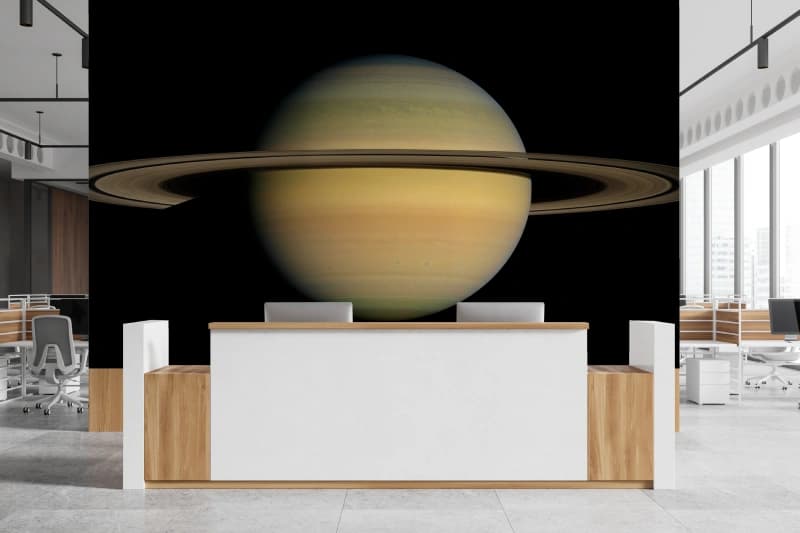 Ringara, Saturn Planet Space Wallpaper Mural shown in a room