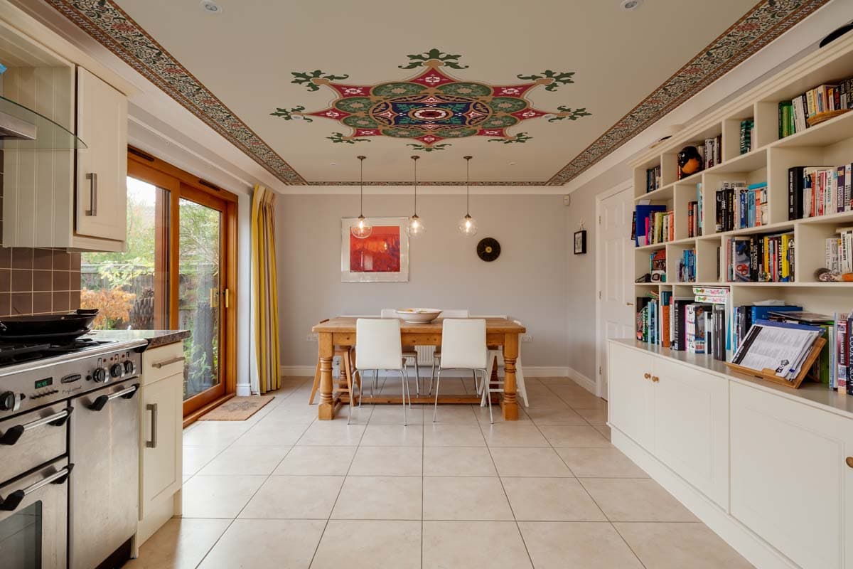 Mandorix, Ornate Mandala-Inspired Ceiling Mural shown in a room