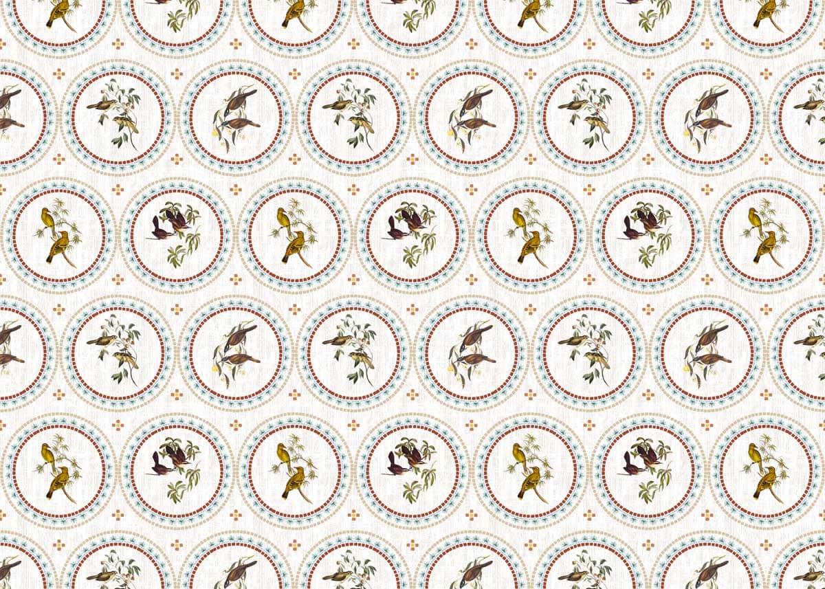 Birdora, Timeless Avian Circle Motif Wallpaper pattern detail
