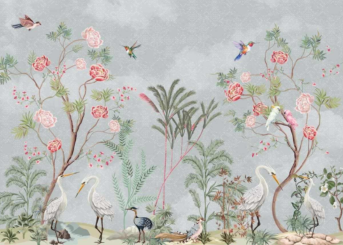 Rosendale, Garden Birds Chinoiserie Mural pattern detail