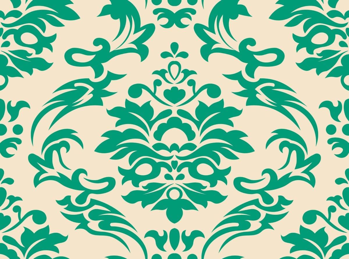 Serin, Emerald Green Damask Elegance Wallpaper pattern detail
